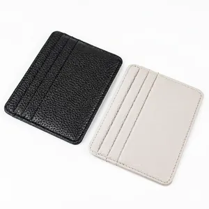 Slim lychee pattern leather card holder in black and grey with multi-slot design