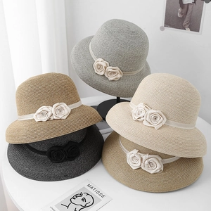 Chapeau Cloche En Paille Élégant Français Papier Tressé Protection Solaire Plage Avec Ruban À Fleurs En Tissu Pour Femmes Style Rétro