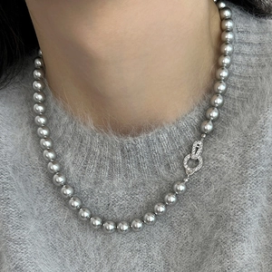French Retro Imitation Artificial Pearl Necklace Elegant Zircon Inlaid Clasp Clavicle Chain For Women Fashion Jewelry