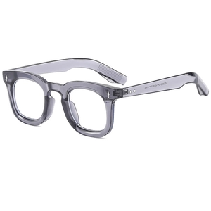 Retro transparent grey round sunglasses with UV protection and metallic temple details