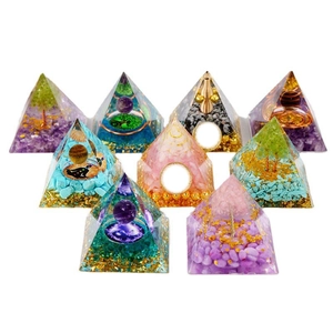 Orgone pyramid set with life tree and crystal stones for desktop and car decoration