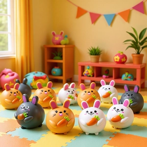 Mini Rabbit Pull Back Car Toy Plastic Bunny Holding Carrot For Easter Party Favors Novelty Desktop Ornament Kids