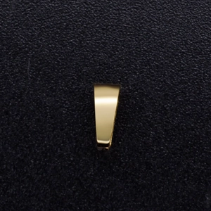 Close-up of golden stainless steel pinch bails with a polished mirror finish on black surface