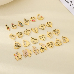 Golden stainless steel heart pendants with enamel for Mother's Day jewelry making
