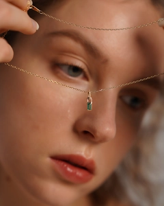 Elegant 18K gold plated S925 silver necklace with rectangular green gemstone pendant