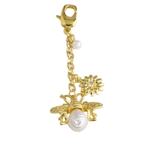 Porte-clés abeille doré avec perle et pendentif fleur pour accessoires de sacs