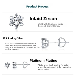 Detail of S925 sterling silver earring with six-prong set cubic zirconia and laser hallmark