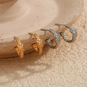 Twisted Rope Stud Earrings Stainless Steel 18K Gold Plated French Chic Trendy Minimalist Style For Women