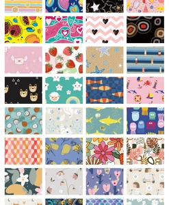 Selection of digital print patterns featuring fruits and animals for pet bag dispensers
