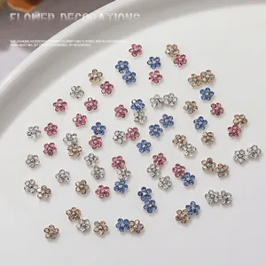Mini Flower Nail Art Decorations Metal Rhinestone Sparkly 3D Floral DIY Manicure Charms Accessories For Women