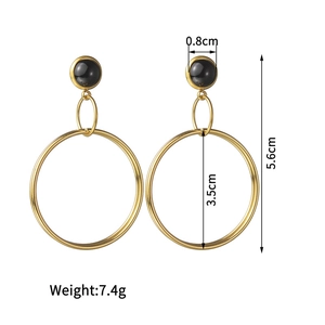 French vintage gold round hoop earrings with black circular studs for women