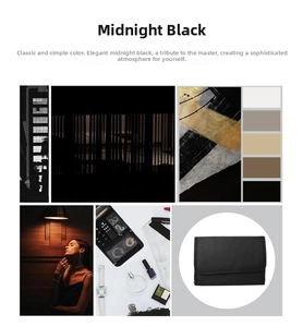 Minimalist midnight black PU jewelry organizer bag shown in a stylized lifestyle mood board