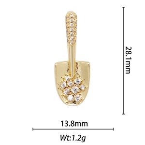 Creative 18k gold plated shovel pendant with zircon inlays for women necklaces