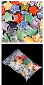 Bulk set of five-pointed natural crystal stars and semi-precious agate stones in various colors