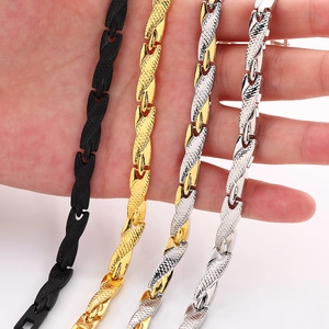 Men's titanium steel dragon pattern bracelets in black, gold, and silver finishes