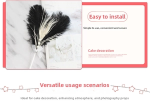 Macro detail of heart-shaped black ostrich feather cake topper with pearls and bow