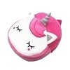 Pink and white plush unicorn backpack for kids with a spiral horn and soft velvet texture