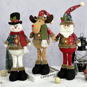 Standing Christmas plush dolls with long legs featuring Santa Snowman and Reindeer