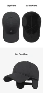 Detailed views of winter baseball cap with ear flaps and premium textured fabric