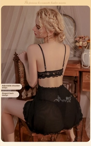 Detail of adjustable shoulder straps and sheer lace back on black sexy lingerie