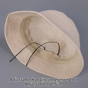 Beige breathable knit sun hat for women with internal adjustable drawstring strap