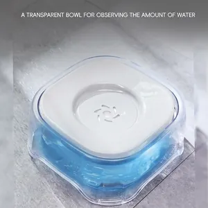 Transparent splash-proof floating pet water bowl with anti-wet mouth design for cats and dogs