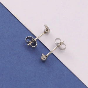 Polished stainless steel earring posts with loop and butterfly backs for jewelry making