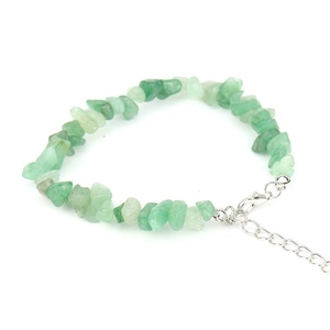 Detailed view of adjustable green natural crystal stone bead bracelet with silver clasp