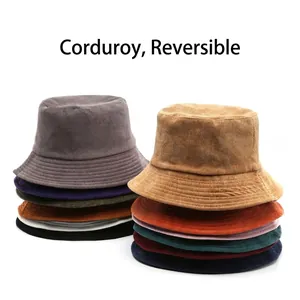 Bucket Hat Corduroy Double Sided Reversible Sun Protection Autumn Winter Casual Solid Color Fisherman Cap For Women Men