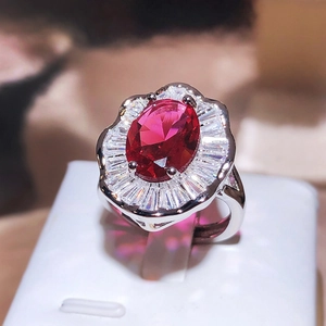 Elegant Flower Adjustable Ring Copper With Red Oval Gemstone And Zircon Halo Vintage Style For Women