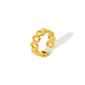 Minimalist 18k gold plated stainless steel adjustable geometric chain ring for women