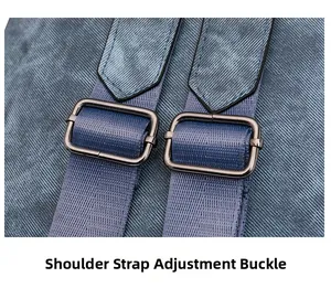 Detailed close-up of adjustable shoulder straps and metal buckles on a vintage backpack