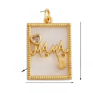 Macro detail of MAMA shell charm with dimensions 17x23mm and sparkling zircon stones