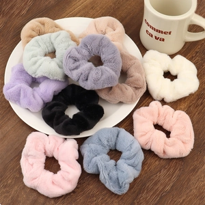 Plush Hair Scrunchies Faux Fur Fuzzy Elastic Hair Ties Soft Flannel Ponytail Holder Kawaii Autumn Winter Hair Accessories Women