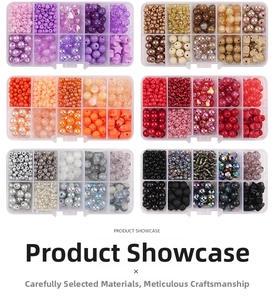 Macro shot of 10-compartment DIY bead kits in macaron colors for jewelry making
