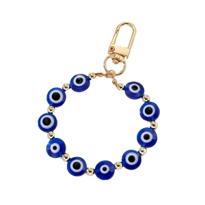 Vintage evil eye beaded keychain with blue resin beads and golden lobster clasp