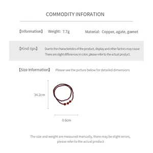 Size chart for agate and garnet beaded bracelet with metal spacers and measurements