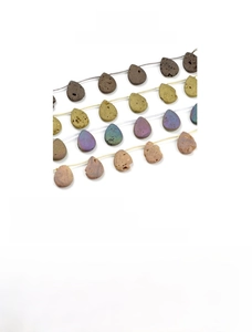 Detail view of 22x30mm teardrop geode agate beads with horizontal drill hole