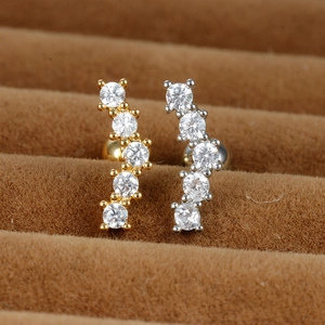 Stainless Steel Cartilage Stud Earrings Curved Cubic Zirconia Row Piercing Jewelry Screw Ball Back Minimalist For Women