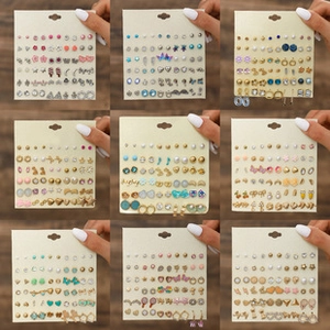 Detailed grid view of assorted earring sets featuring faux pearls and crystals