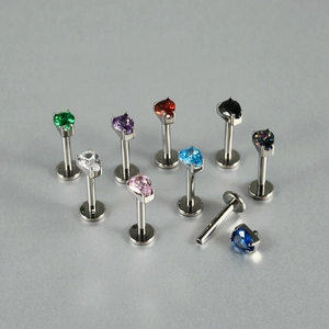 G23 titanium flat back labret studs with multi-colored teardrop cubic zirconia gems