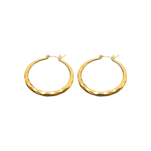 Minimalist golden geometric hoop earrings with textured diamond faceted surface