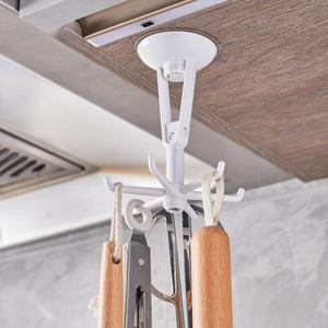 360-degree rotating 6-claw kitchen hook rack under-cabinet for hanging utensils