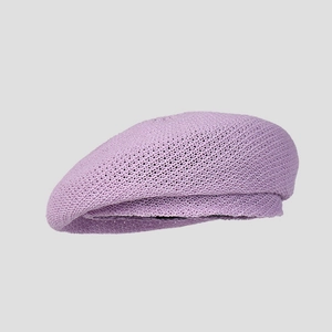 Detailed close-up of the breathable mesh texture on this purple knitted beret hat
