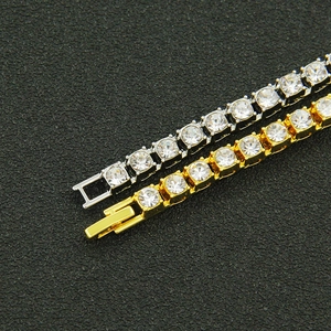 Hip hop tennis chain necklace set in silver and gold with clear round cut crystals