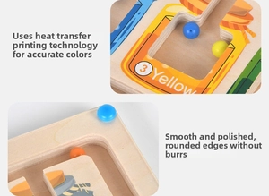 Detail of wooden magnetic maze with smooth edges and thermal transfer number printing