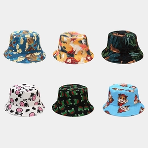 Reversible Bucket Hat Double Sided Cotton Sun Protection Fishing Cap Cartoon Animal Print Outdoor For Men Women