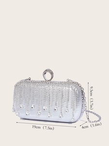 Silver fringe evening clutch with diamonds and chain strap for wedding parties