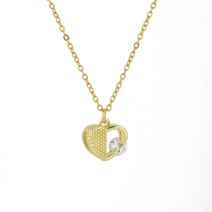 18K gold plated heart pendant necklace with sparkling crystal and hollow design