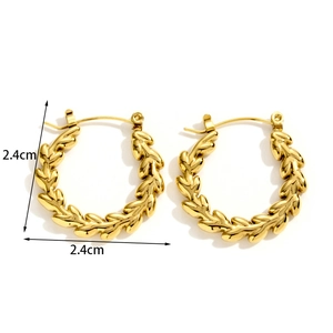 Boucles d'oreilles créoles épi de blé dorées en acier inoxydable diamètre de 2,4cm